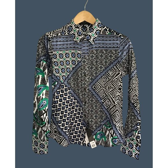 PAPERWHITE- Womens Italian Art Deco Multi-Colored Long-Sleeve Shirt size 4 - Fab - Picture 1 of 7